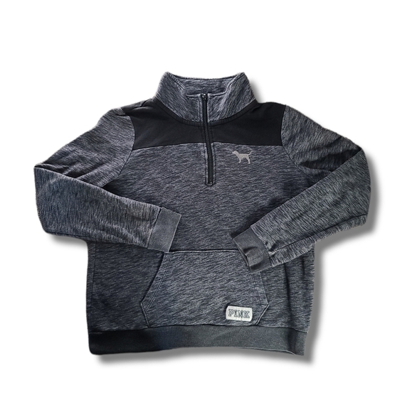 𝅺VS PINK Heathered Dark Grey Black Quarter-Zip Pullover Sweatshirt - Picture 1 of 4